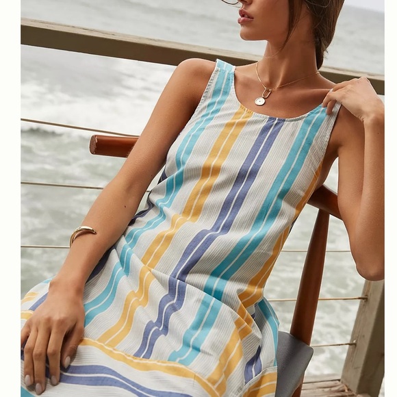 Anthropologie Striped Maxi Dress | Beach Coverup Sundress Cotton Blend - Picture 12 of 14